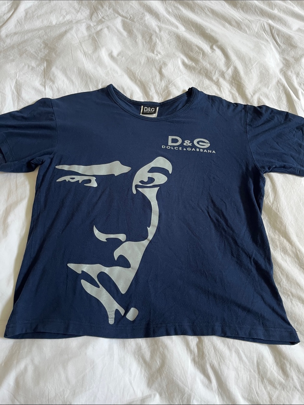 Dolce & Gabbana navy blue softstretchy tshirt smoking face profile graphic print